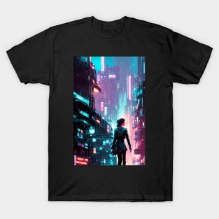 night city cyberpunk, cyberpunk art, neon art v30 T-Shirt